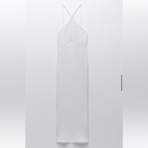 Zara White Ribbed Halter Neck Midi Dress NWT White Small - Picture 3 of 5